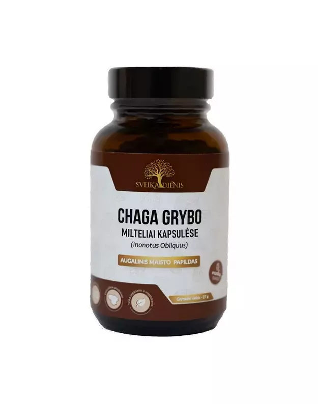 Chaga Grybo milteliai veganiškose kapsulėse, 60 vnt.
